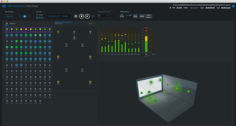 Dolby Atmos Renderer software — live mixing session