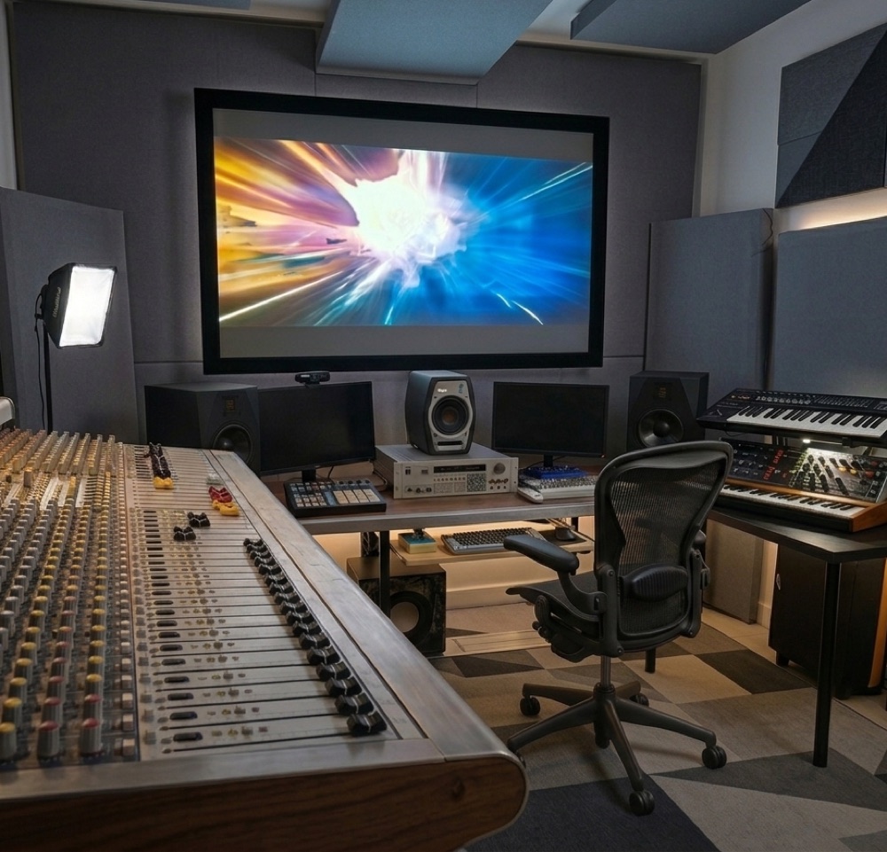 Atmospost Dolby Atmos mixing suite with 100-inch projection screen Kajang